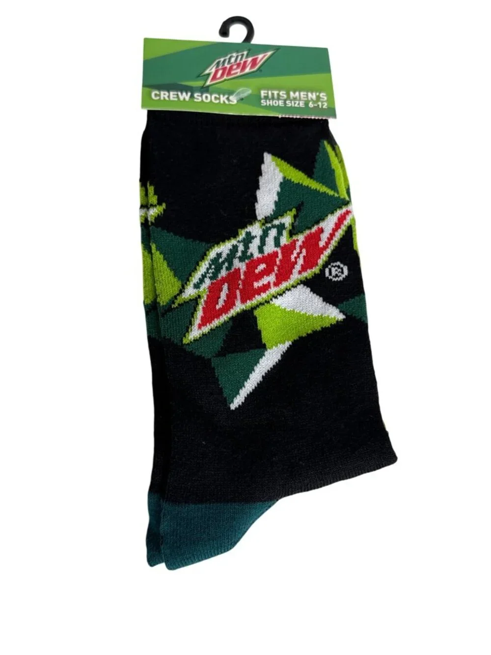Mountain Dew Men's Crew Socks Black Green Logo Graphic Size 6-13 NWT